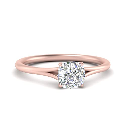 Bague diamant solitaire coussin or rose ajustable de la taille 47 à 70 sans irritation