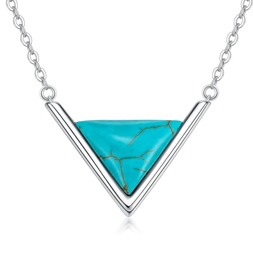 Genuine Turquoise Triangle Necklace, Sterling Silver Dainty Native American Minimalism Vintage Necklace Western Jewelry Birthdays Gift for Women