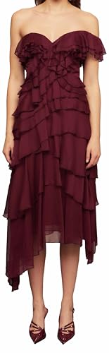 AMUR Emaline Chiffon Cascade Dress, Pinot Noir, 6