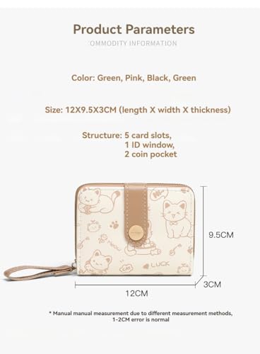 Kawaii Cat Animal Wallet Pastel Color for Women, Cute Cream Mini Purse with ID Window and Card Holder, Adorable Travel Wallet for for Grils & Ladies (04-Black)3