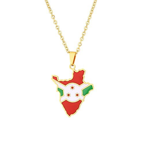 PRILZOTHUM Collier Pendentif Carte Du Burundi, Collier Pendentif Carte, Collier Pull Ethnique, Bijou Souvenir Couple, Jaune, 60 Cm