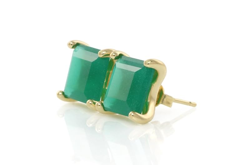 Boucles d'oreilles onyx vert anti-allergie en argent 925 doré chic - 2