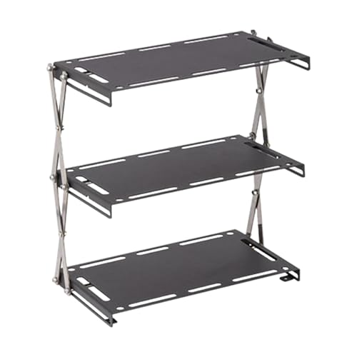 Estante de almacenamiento plegable – Estante de almacenamiento de escritorio de 3 niveles, estante grande de acero inoxidable | estantes plegables portátiles | estantes de almacenamiento para cocina