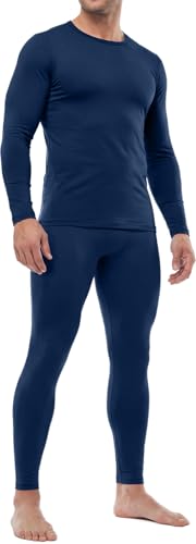 TSLA Men's Thermal Underwear Set, Microfiber Soft Fleece Lined Long Johns, Winter Warm Base Layer Top & Bottom, Soft Micro Fleece Navy, X-Large