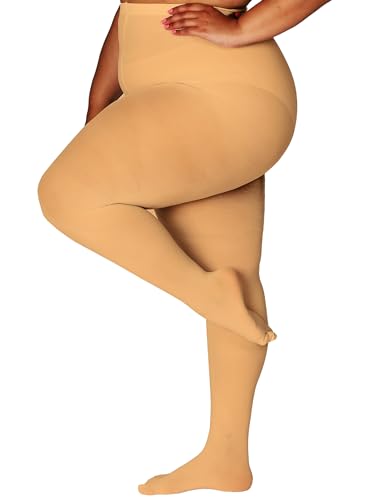 Image of HONENNA Queen Plus Size Tights Semi Opaque Control Top High Waist Stockings Nylons Pantyhose for Women 1X 2X 3X 4X 5X 6X