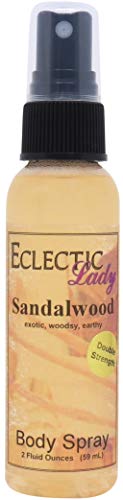 Eclectic Lady Sandalwood Body Spray, Double Strength, 2 ounces, Body Mist for Women with Clean, Light & Gentle Fragrance, Cologne with Soft, Subtle Aroma For Daily Use