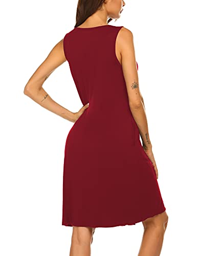 Hotouch Womens Nighties Sleeveless Nightgown Sleepwear Scoop Neck Night Dress Red S #TOP3
