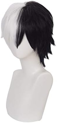 MUZI Monokuma Anime Cosplay Wig, Danganronpa Wigs, Short Black and White Wig for Show Party Game Wig with Free Wig Cap