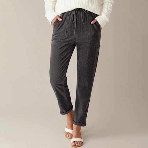 Straight Leg Corduroy Pants Women Elastic High Waist Pull On Work Pants Slim Fit Business Casual Slacks with Pockets4