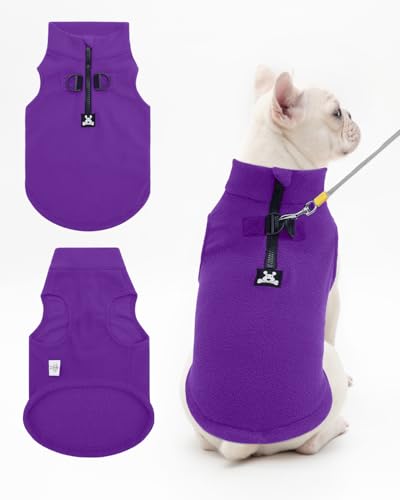 CuteBone Fleece Dog Vests Purple with Turtleneck, Half Zip-Up & Pullover Winter Sweaters Shirts for Small & Medium Dogs - Warm Thermal Jackets with D-Ring, Ideal for Cold Weather DZBX05XL