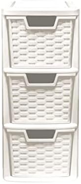 VTL® 3 Drawer Rattan Style Plastic Small Cream Tower Storage Unit for School Home