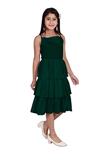 Image of Knee Length Crepe Layered Sleeveless Dress for Girls
