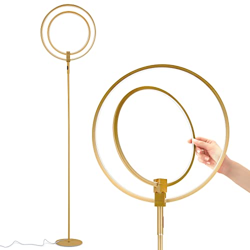 Brightech Eclipse Modern Led Torchiere Floor Lamp - Very High Brightness, Indoor Lamp - Living Room Standing Light - Alternative To Halogen - Built In Touch Dimmer - Gold/Brass #TOP14