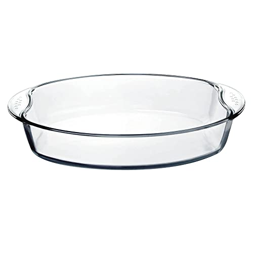 Plato de horno de vidrio rectangular para asar, antiadherente, con mango de resistencia extrema, ovalada, cazuela, bandejas de cocina, apto para lavavajillas (1,8 L) Cover