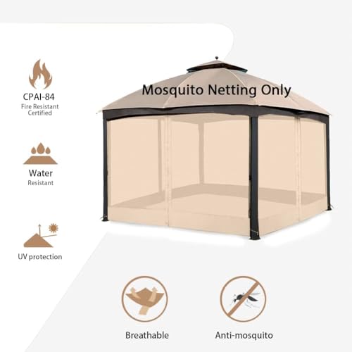 10' x 12' Gazebo Replacement Mosquito Netting, Universal Netting Outdoor, 4-Panel Screen Walls Privacy Curtain for Outdoor Patio with Zipper, Polyester, Cream by ISAGAPOY ISAGAPOY - Image 6