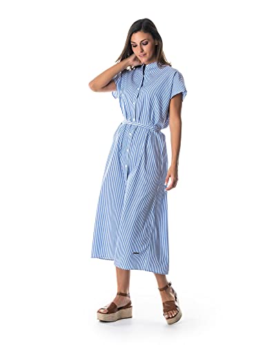 SPAGNOLO Vestido Largo Cinturon Popelin 2610 Celeste