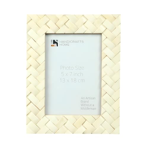 Handicrafts Home Handmade Braid Pattern Bone Inlay White Picture Frame,5x7