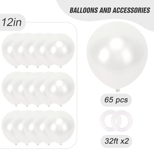 Image of RUBFAC Pearl White Balloons 65pcs, 12 Inch Party Balloon with Ribbons for Wedding Engagement Anniversary Bridal Baby Shower Birthday Party Decoration