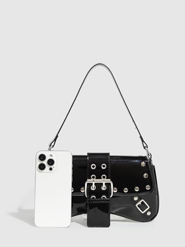 Verdusa Women's Punk Studded PU Leather Shoulder Handbags Flap Underarm Bags with Buckle4