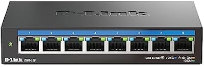 D-Link DMS-108, Switch Multigigabit, sin gestión, sobremesa, 8 Puertos 2.5 Gigabit (2.500 Mbps), Ideal para Enlace a NAS o servidores, metálico, Plug and Play, IGMP Snooping