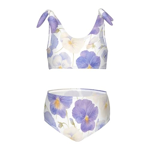 The Garden Tricolor Pansy Flower Girls' Two Piece Kids Bikini Set Beach Bathing Suit Swimming Suits Adjustable Strap