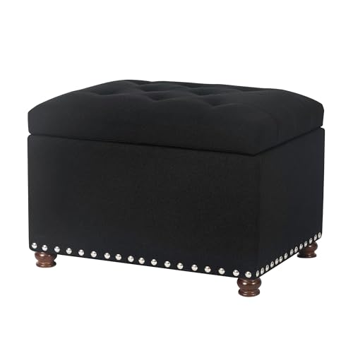 Joveco Storage Ottoman Bench, Rectangle 24 Linen Black