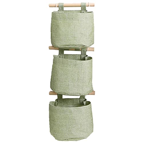 Yolispa Paquete de 3 bolsas de almacenamiento colgantes de tela de lino y algodón para colgar sobre la pared, organizador de puerta para habitación y baño Yolispa Paquete de 3 bolsas de almacenamiento colgantes de tela de lino y algodón para colgar sobre la pared, organizador de puerta para habitación y baño