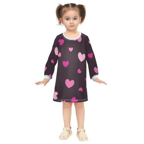 Girls Dresses Long Sleeve Dress Toddler Girl Skater Dress 2T-8Y Pink Hearts Black4