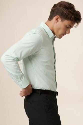 Image of Peter England Men's Slim Fit Full Sleeve Pin-Striped Formal Shirt | Cotton-Rich | Wonder Fabric | Pin Point Oxford