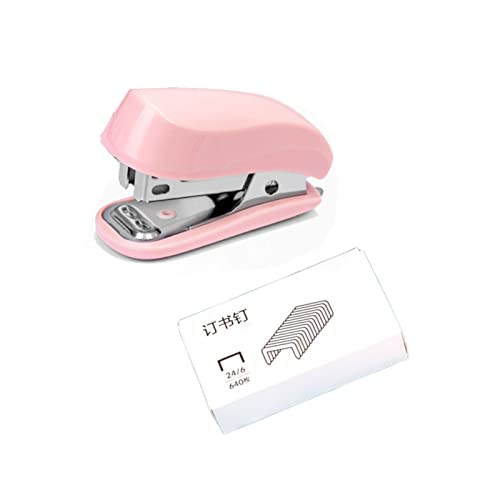 PROMISE FLOURISH Mini engrapadora de mano con removedor de grapas y 1 caja de grapas, bonita papelería para estudiantes y uso en la oficina (rosa)