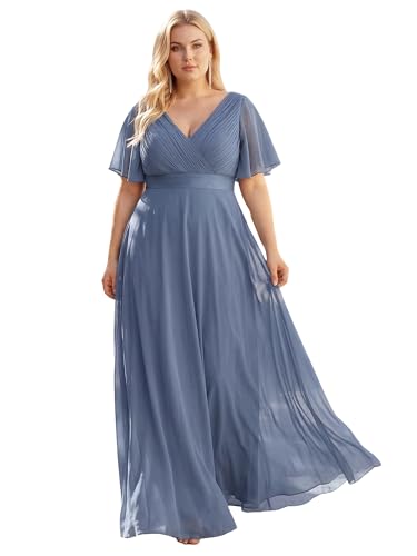 Image of Ever-Pretty Women's Chiffon Formal Evening Dresses for Curvy Women V-Neck Plus Size Floor Length Bridesmaid Dress