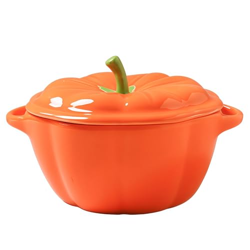 Jaamyears Bols à soupe à oignon 400 ml, tasse à soupe en forme de citrouille avec poignées et couvercle, en céramique, passe au four
