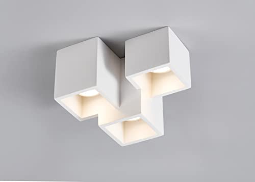 HARPER LIVING 3 Light Plaster Flush Ceiling Light, 3 Light Square Cluster with Ceramic Paintable Shade, GU10 Bulb Cap (Bulb NOT Included), Ideal for Living Room, Kitchen, Bedroom, Hallway, Hotel, B&B