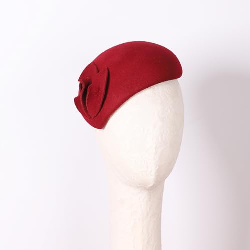 Image of Flower Womens Dress Fascinator Wool Felt Fedora French Pillbox Hat Party Wedding Teardrop Beret