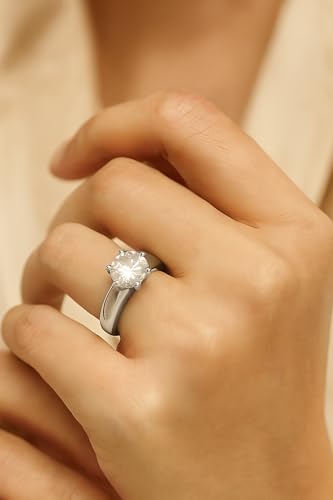 Image of 2 Ct. Solitaire Moissanite Crown Cathedral Ring for Women, 925 Sterling Silver, 18k Gold Plated, Smooth Edge Band, Perfect Jewelry Gift for Her