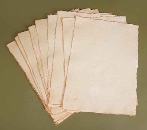 Image of Vintage Handmade Deckle Edge Paper - 100% Cotton, Eco-Friendly & Acid-Free - Rustic Writing & Calligraphy Paper for Letters, Invitations, Journals & Artwork (6.5x9.5 Inch, Pack of 20)