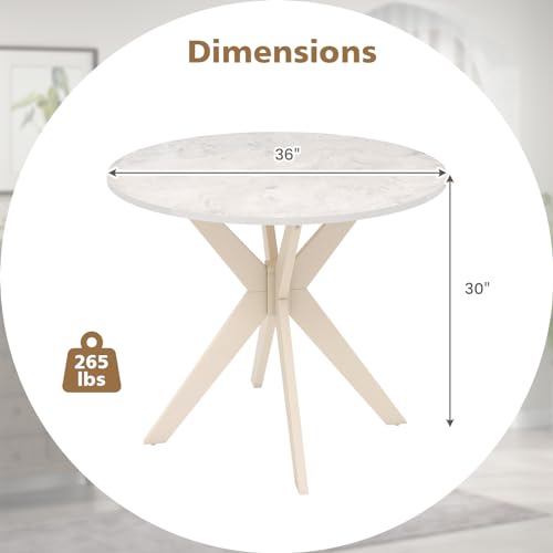 Image of Giantex 36 inch Round Wood Dining Table, Farmhouse Kitchen Table with Intersecting Pedestal Base & Solid Rubber Wood Legs, Vintage Coffee Tables for Dinette, Small Spaces, Restaurant, White