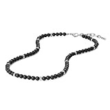 GAVU Collar para Hombre de Piedras Naturales y Acero Inoxidable, Collar de Cuentas de Ónix Negro Mate para Hombre Ajustable