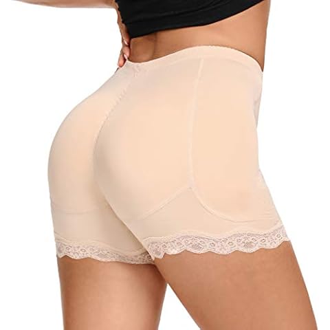 Joyshaper Lace Bum and Hip Enhancer Panties For Women Padded Buttock Butt Lifter Booty Boyshorts Boxers Control Knickers Underwear Shapewear (Beige, Large) Cover