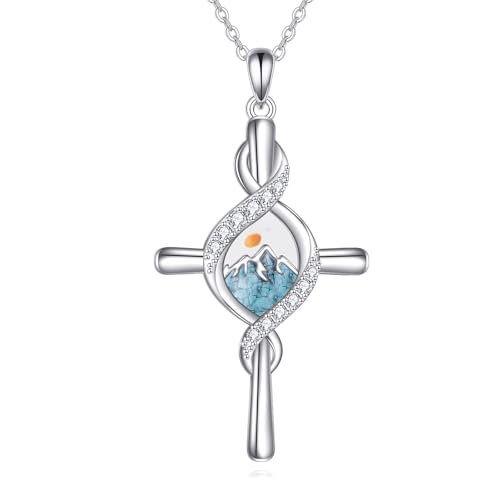 URONE Mustard Seed Necklace 925 Sterling Silver Cross Pendant Mustard Seed Mountain Faith Jewelry Gift