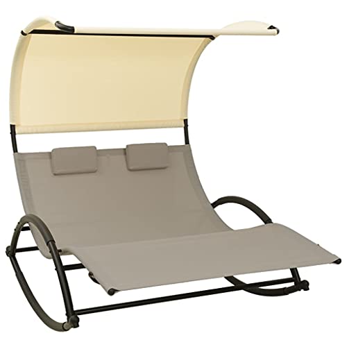 Holamys Arcos dobles con dosel, textil resistente a la intemperie en color gris pardo y crema para jardín, terraza y piscina, incluye cojines, marco de acero estable para tomar el sol relajado para