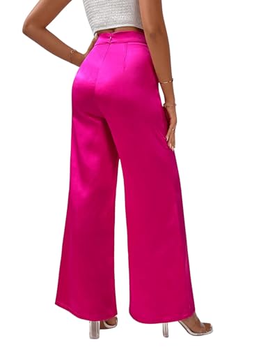 WDIRARA Women's Wide Leg High Waisted Zip Fly Flowy Loose Pants Elegant Party Pants2
