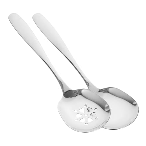 FUNOMOCYA 304 Stainless Steel Serving Spoons Set of 2 Large Slotted Utensils Long Handles for Easy Serving
