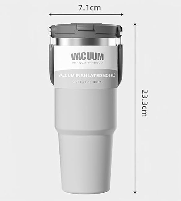 2-in-1 Lid 30oz Insulated Travel Mug Tumbler With Handle And Flip Straw, 2-way Stainless Steel Double wall Leak Proof Vacuum Insulated Cup (White, 30 Ounces)