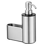 Kitchen Soap Dispenser with Sponge Holder, 12 oz Dish Soap Dispenser for Kitchen Sink Countertop, Stainless Steel Pump, Organizer Holder with Storage for Bathroom