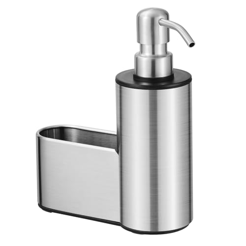 Kitchen Soap Dispenser with Sponge Holder 12 oz Dish Soap Dispenser for Kitchen Sink Countertop Stainless Steel Pump Organizer Holder with Storage for Bathroom