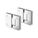 Bathlink 180 Degree Glass Shower Door Hinges, Heavy Duty Polished Chrome Glass Door Hinge for Bathroom, 2 PCS 304 Stainless Steel Shower Door Hinges for 1/4' to 1/2' Frameless Glass Shower Door