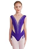 TiaoBug Maillots De Gimnasia Clásico para Niñas Leotardo De Danza Sin Mangas Disfraz de Bailarina Mono de Brillante de Gimnasia Rítmica Competición Morado 11-12 años