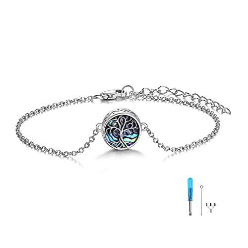 Urone Tree Of Life Urn Bracelet For Ashes 925 Sterling Silver Abalone Shell Tree Of Life Cremation Keepsake Pendant Locket Bracelet For Women #TOP7