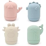 Ginbear Silicone Baby Bath Toys, Non-Toxic Mold Free Infant Squirty Bathtub Toys for Toddlers 6 Months+, Pack of 4 (Marine)